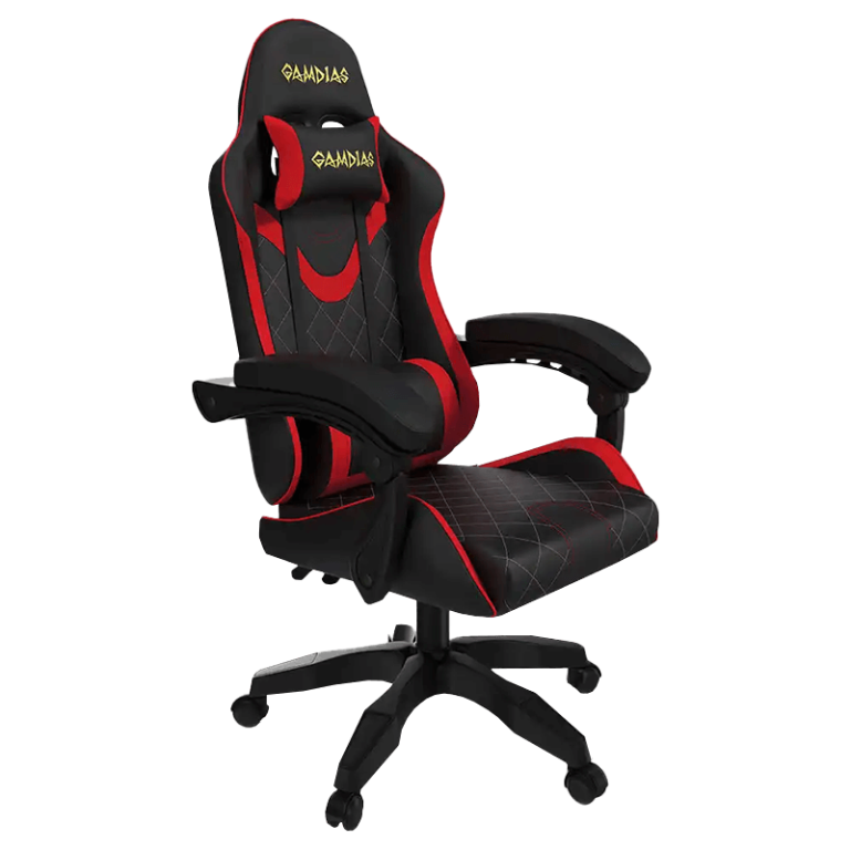 Gaming stolica Gamdias Zelus E2 crno-crvena – bočni prikaz na prozirnoj pozadini