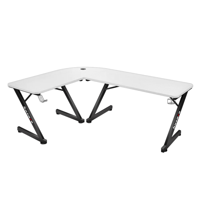 Huzaro Hero 7.0 White L-shape gaming sto sa belom karbon plocom i crnim Z-nogama